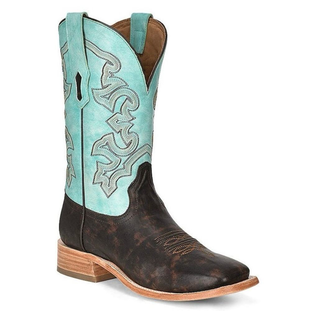 Corral A4347 Brown Turquoise Embroidered Western Cowboy Boots Square Toe Mens 9